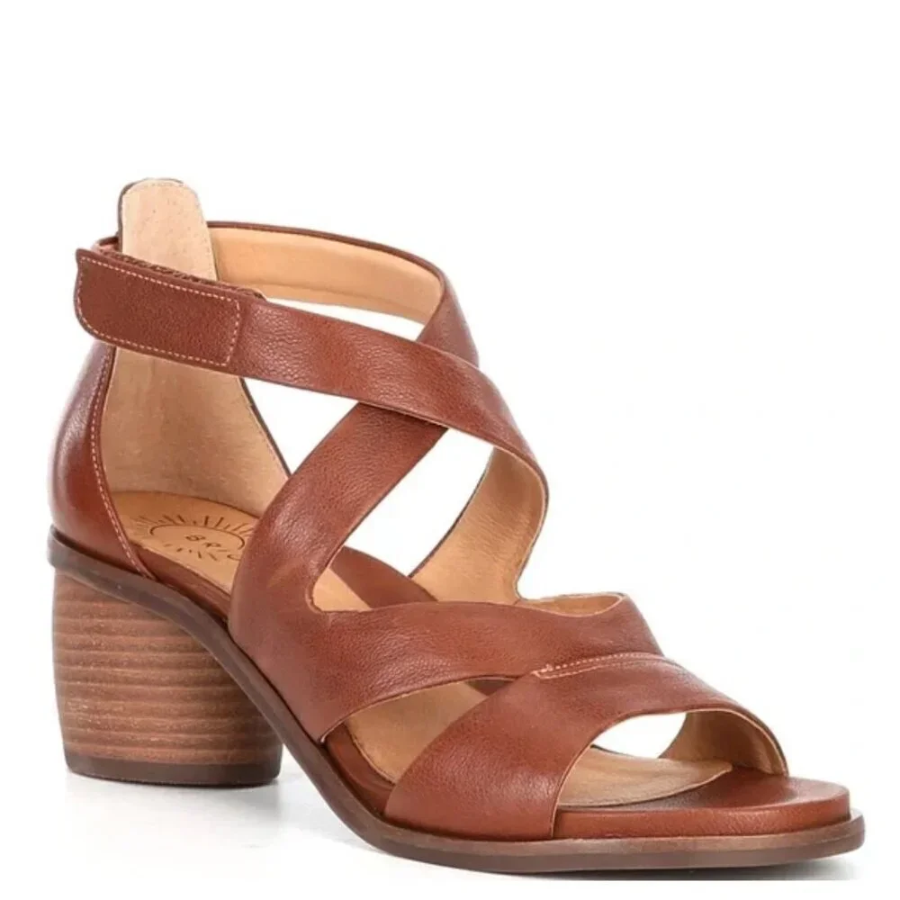 NEW Brioso Verandah Leather Block Heel Comfort Sandals in Brown